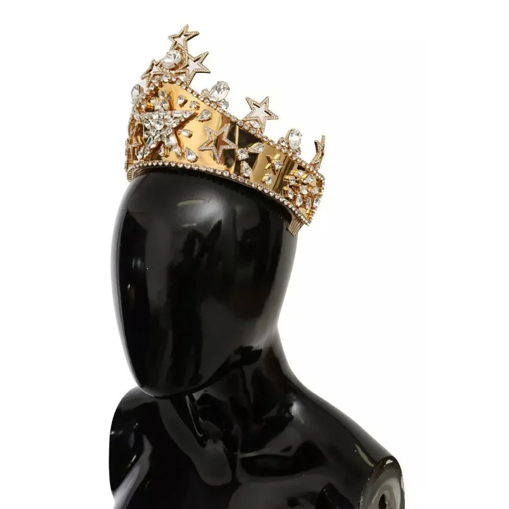 Dolce & Gabbana Gold Crystal Star STRASS Crown Logo Tiara Diadem Womens - Picture 3 of 9